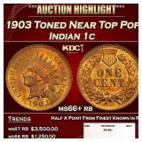 1903 Indian Cent Toned Near Top Pop 1c ms66+ rb SE