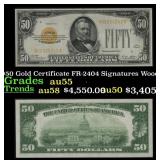 1928 $50 Gold Certificate FR-2404 Signatures Woods