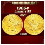 1906-p Gold Liberty Half Eagle $5 ms62+ USCG