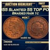 1855 Slanted 55 Braided Hair Large Cent TOP POP! 1
