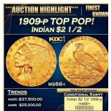 1909-p Gold Indian Quarter Eagle TOP POP! $2 1/2 m