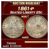 1861-p Seated Liberty Quarter 25c ms63 USCG
