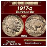 1917-d Buffalo Nickel 5c ms65 SEGS