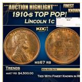 1910-s Lincoln Cent TOP POP! 1c ms67 rb SEGS