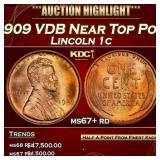 1909 VDB Lincoln Cent Near Top Pop 1c ms67+ rd SEG