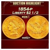 1854-p Gold Liberty Quarter Eagle $2 1/2 ms62+ USC