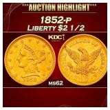 1852-p Gold Liberty Quarter Eagle $2 1/2 ms62 USCG
