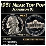 1951 Proof Jefferson Nickel Near Top Pop 5c pr68+