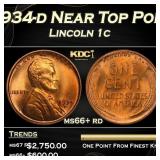 1934-d Lincoln Cent Near Top Pop 1c ms66+ rd SEGS