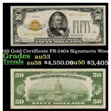 1928 $50 Gold Certificate FR-2404 Signatures Woods