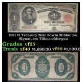 1891 $1 Treasury Note Edwin M Stanton Grades vf+ S