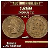 1859 Indian Cent 1c ms63 USCG