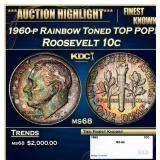 1960-p Roosevelt Dime Rainbow Toned TOP POP! 10c m