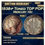 1938-p Mercury Dime Toned TOP POP! 10c ms68+ fsb S