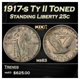 1917-s Ty II Standing Liberty Quarter Toned 25c Gr