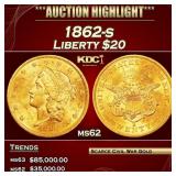 1862-s Gold Liberty Double Eagle $20 ms62 USCG