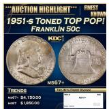 1951-s Franklin Half Dollar Toned TOP POP! 50c ms6