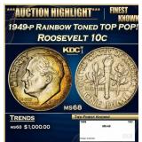 1949-p Roosevelt Dime Rainbow Toned TOP POP! 10c m