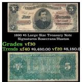 1890 $5 Large Size Treasury Note Grades vf++ Signa