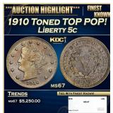 1910 Liberty Nickel Toned TOP POP! 5c ms67 SEGS