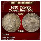 1831 Capped Bust Half Dollar Toned 50c ms62 USCG
