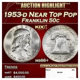 1953-d Franklin Half Dollar Near Top Pop 50c ms66+