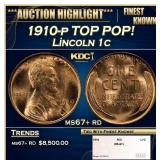 1910-p Lincoln Cent TOP POP! 1c ms67+ rd SEGS