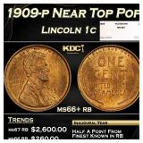1909-p Lincoln Cent Near Top Pop 1c ms66+ rb SEGS