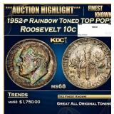 1952-p Roosevelt Dime Rainbow Toned TOP POP! 10c m