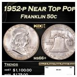 1952-p Franklin Half Dollar Near Top Pop 50c ms66+