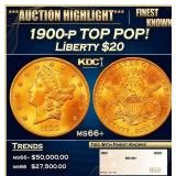 1900-p Gold Liberty Double Eagle TOP POP! $20 ms66