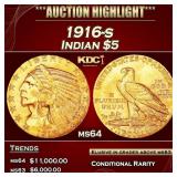 1916-s Gold Indian Half Eagle $5 ms64 USCG