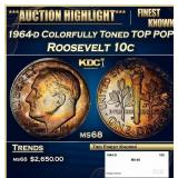 1964-d Roosevelt Dime Colorfully Toned TOP POP! 10