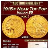 1915-p Gold Indian Half Eagle Near Top Pop $5 ms65
