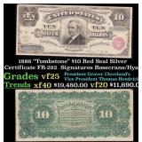 1886 $10 Red Seal Silver Certificate "Tombstone" F