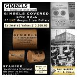 Rare GIMBLES A+ 10 Coin Unc Morgan Dollar $1 Roll