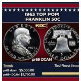1963 Proof Franklin Half Dollar TOP POP! 50c pr69