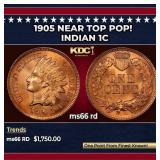 1905 Indian Cent Near Top Pop! 1c ms66 rd SEGS