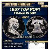 1957 Proof Franklin Half Dollar TOP POP! 50c pr69