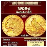 1909-s Gold Indian Half Eagle $5 ms63+ USCG