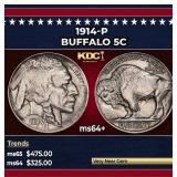 1914-p Buffalo Nickel 5c Grades ms64+
