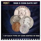 1958 5 Coin Date Set, 1 Of Each Type Of Coin Minte
