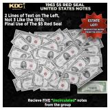 5x 1963 $5 Red Seal United States Note Grades CU