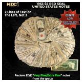 5x 1953 $5 Red Seal United States Note Grades VF/X