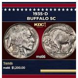 1935-d Buffalo Nickel 5c ms66 SEGS