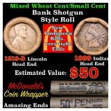Mixed small cents 1c orig shotgun roll, 1919-d Whe