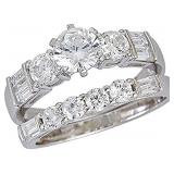 Sterling Silver 5mm Round Cut 3 Stone Pave Wedding