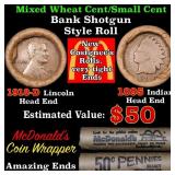 Mixed small cents 1c orig shotgun roll, 1918-d Whe