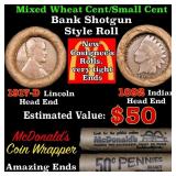 Mixed small cents 1c orig shotgun roll, 1917-d Whe