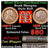 Mixed small cents 1c orig shotgun roll, 1920-d Whe
